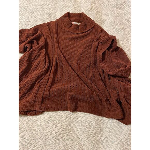 Free People Beach Brown Short Sleeve Moc Neck Poncho Style Boho Sweater Sz XS - Picture 11 of 12